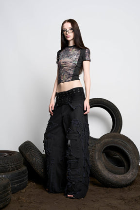 NAMILIA Distressed Cargo Pants - Black, xs