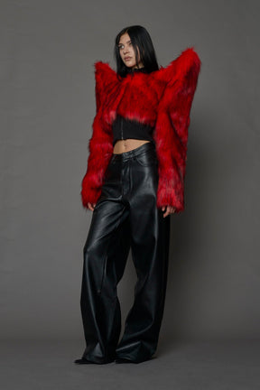 NAMILIA Doomsday Crop Faux Fur Jacket - RED, xs