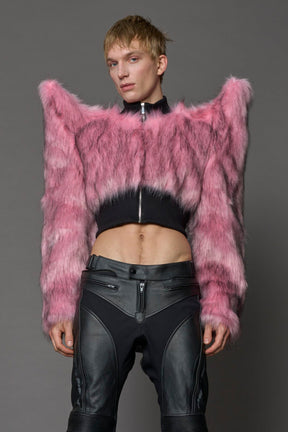 NAMILIA Doomsday Crop Faux Fur Jacket - PINK, xs