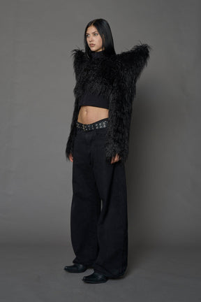 NAMILIA Doomsday Crop Faux Fur Jacket - BLACK, xs