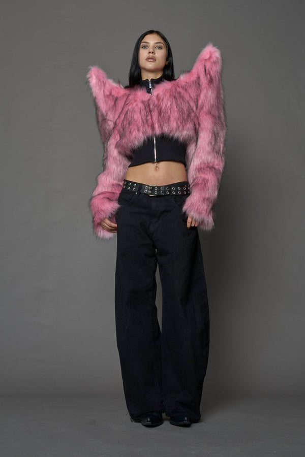 NAMILIA Doomsday Crop Faux Fur Jacket - PINK, xs - PINK
