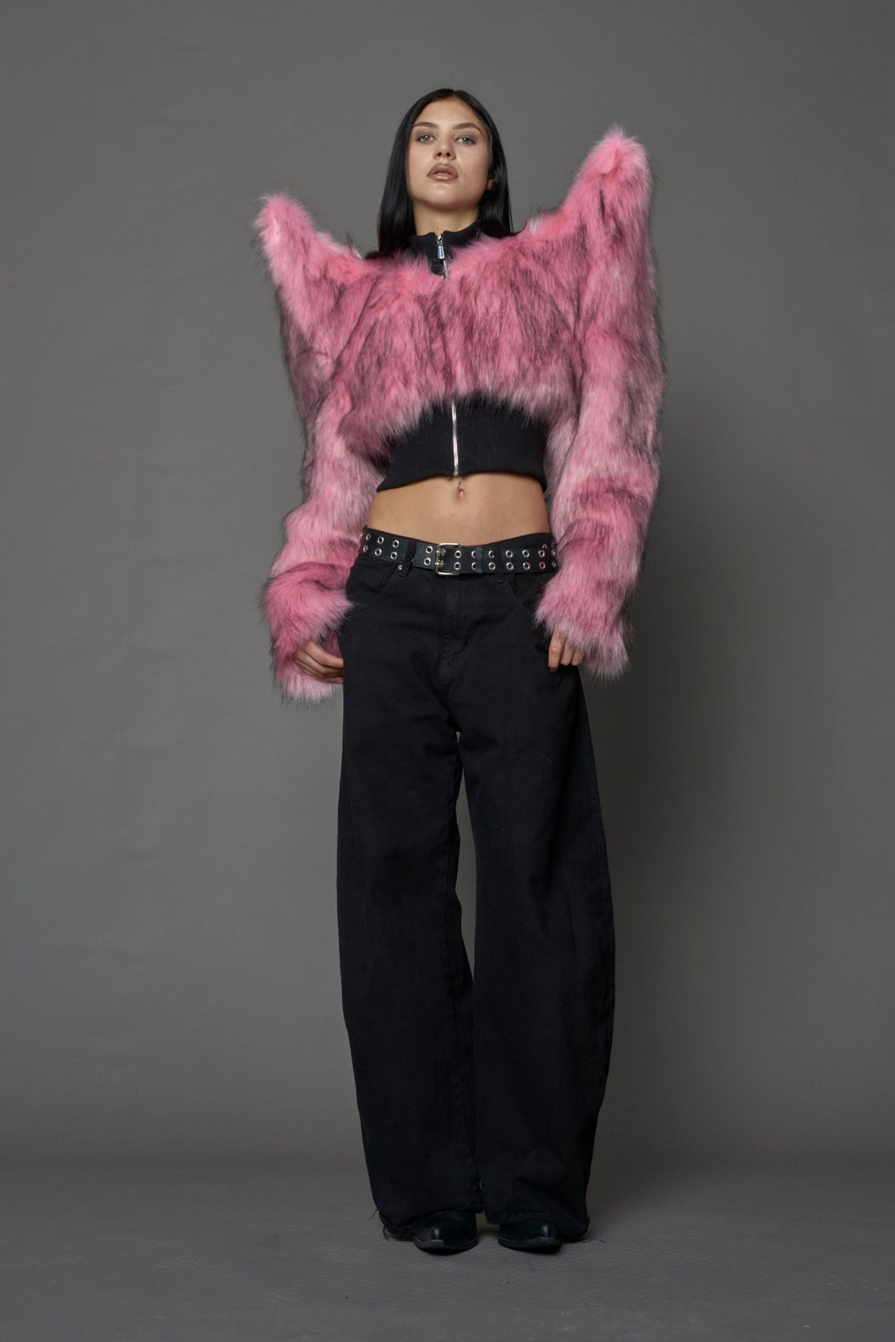 NAMILIA Doomsday Crop Faux Fur Jacket - PINK, xs