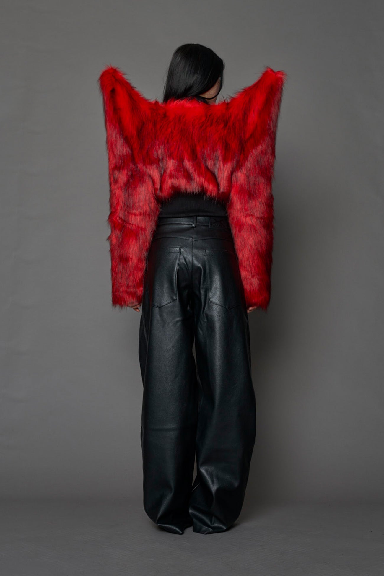 NAMILIA Doomsday Crop Faux Fur Jacket - RED, xs