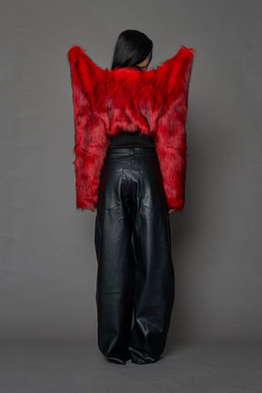 NAMILIA Doomsday Crop Faux Fur Jacket - RED, xs