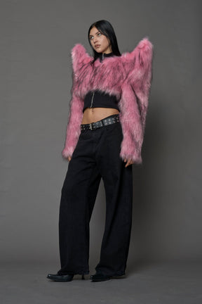 NAMILIA Doomsday Crop Faux Fur Jacket - PINK, xs