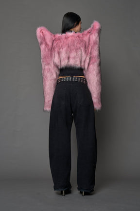 NAMILIA Doomsday Crop Faux Fur Jacket - PINK, xs