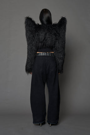 NAMILIA Doomsday Crop Faux Fur Jacket - BLACK, xs