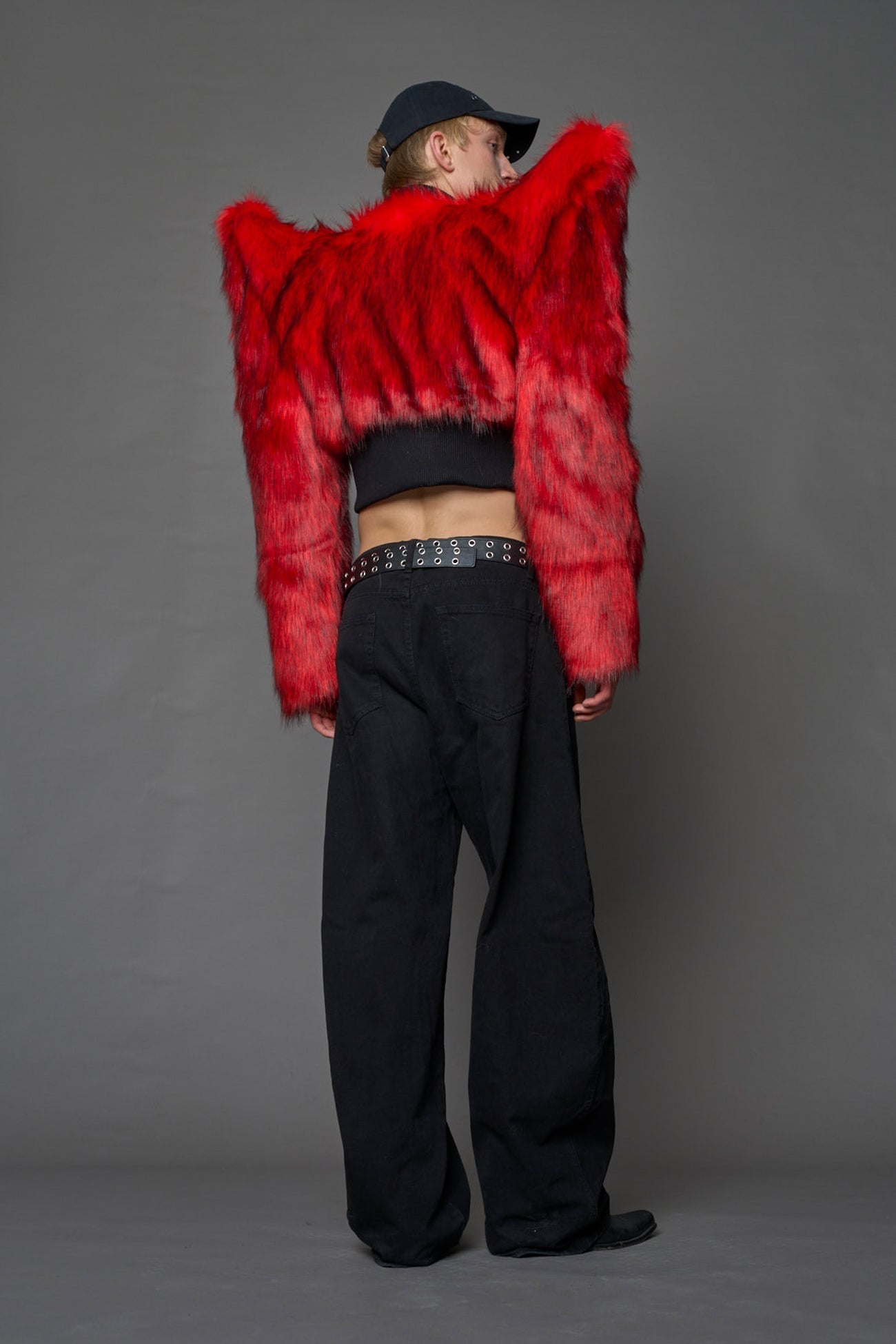 NAMILIA Doomsday Crop Faux Fur Jacket - RED, xs