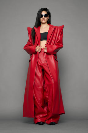 NAMILIA Doomsday Elongated Leather Coat - red, s