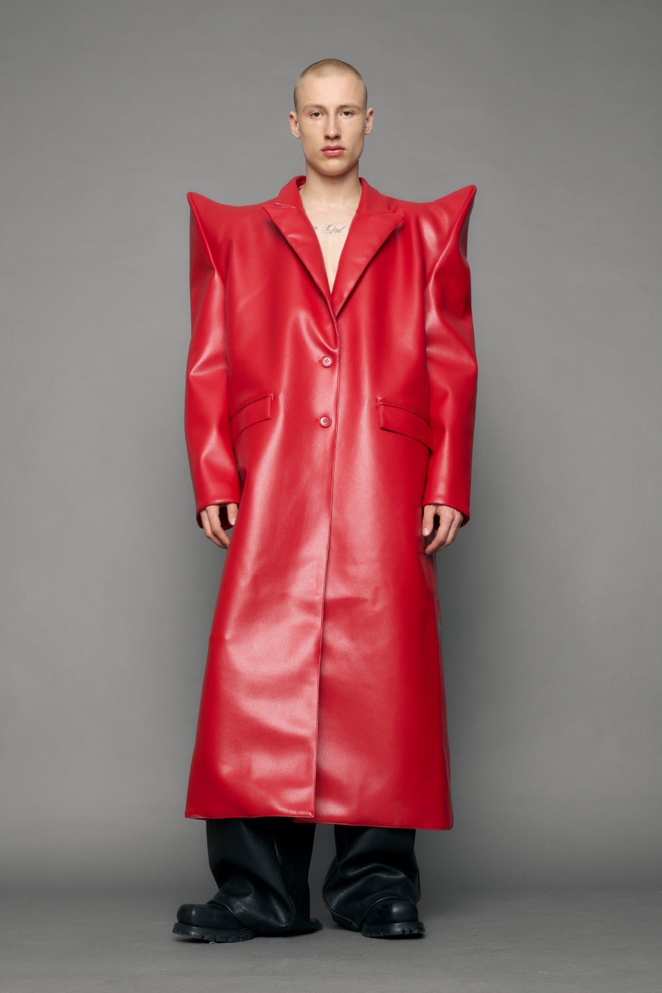 NAMILIA Doomsday Elongated Leather Coat - red, s