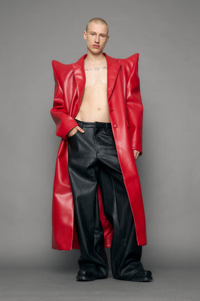 NAMILIA Doomsday Elongated Leather Coat - red, s