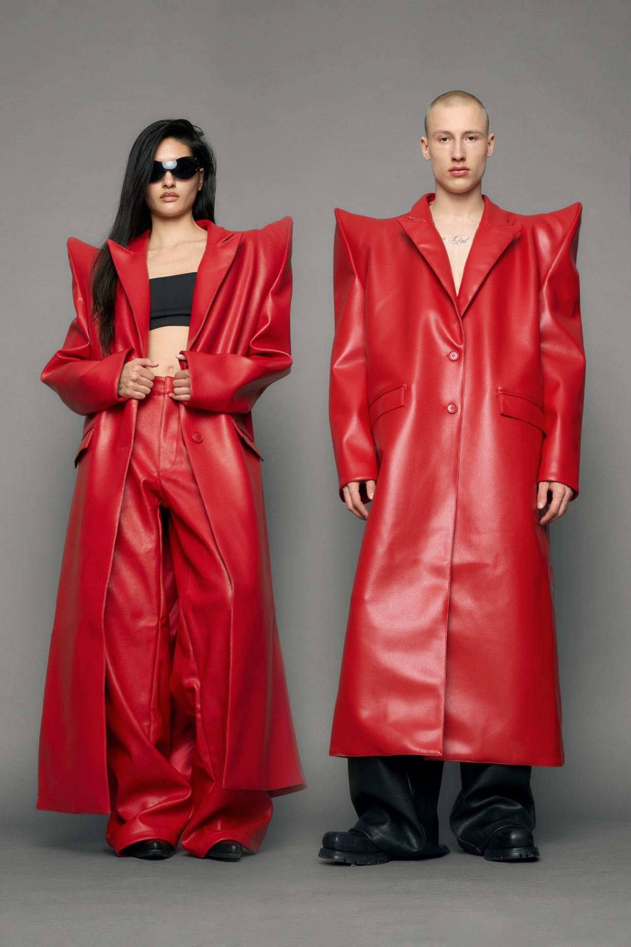 NAMILIA Doomsday Elongated Leather Coat - red, s