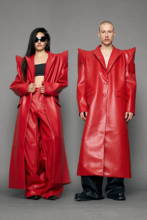 NAMILIA Doomsday Elongated Leather Coat - red, s