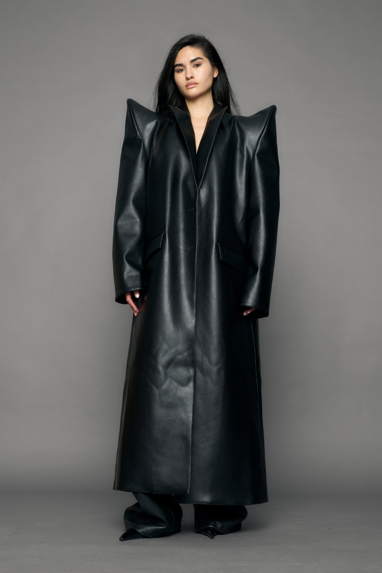 NAMILIA Doomsday Elongated Leather Coat - black, s