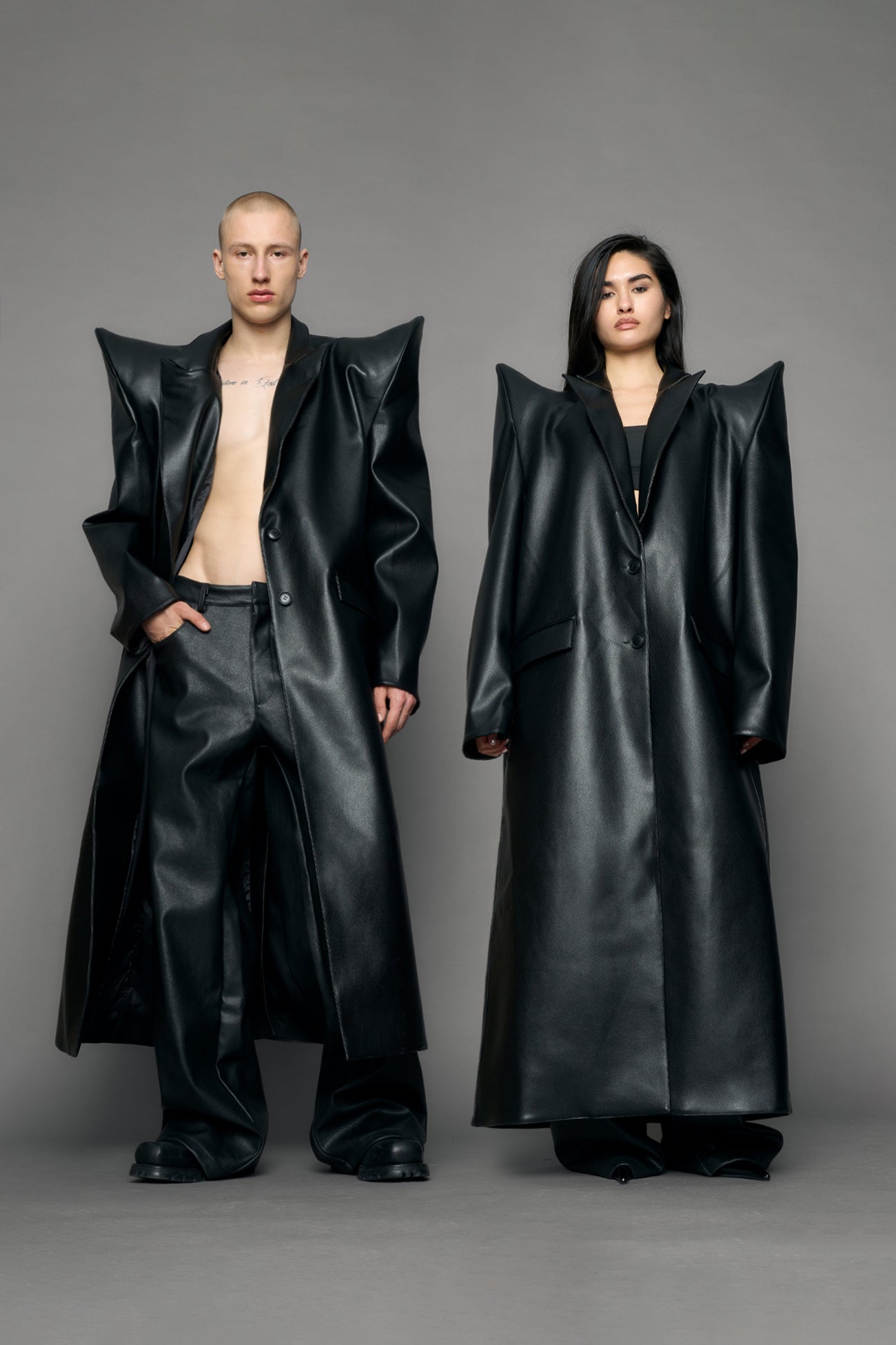 NAMILIA Doomsday Elongated Leather Coat - black, s