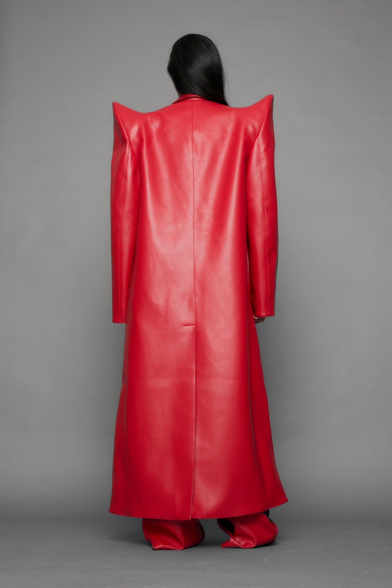 NAMILIA Doomsday Elongated Leather Coat - red, s