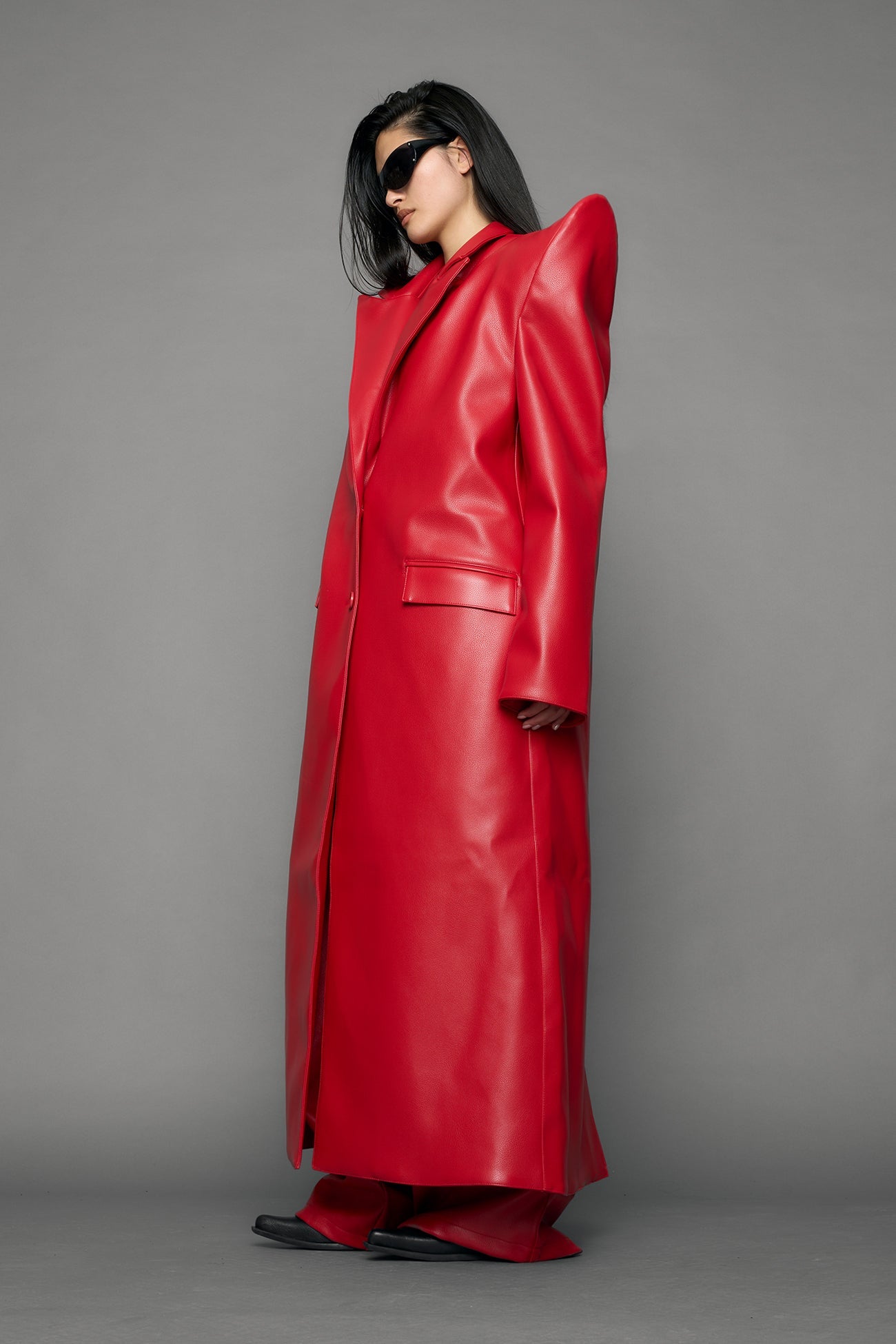 NAMILIA Doomsday Elongated Leather Coat - red, s