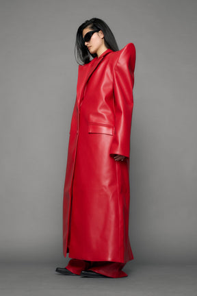 NAMILIA Doomsday Elongated Leather Coat - red, s