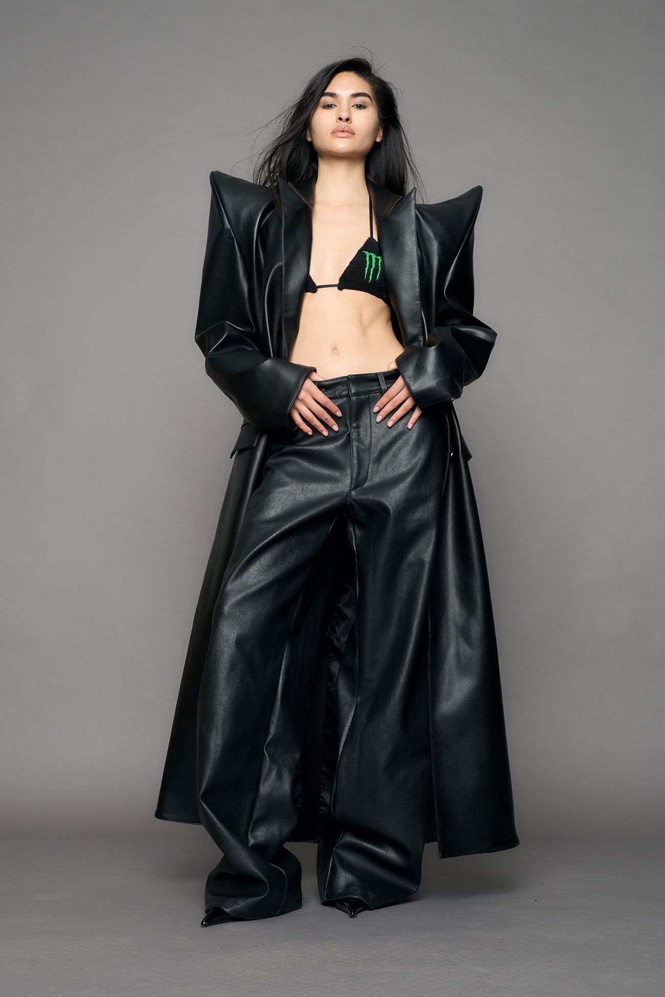 NAMILIA Doomsday Elongated Leather Coat - black, s