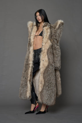 NAMILIA Doomsday Faux Fur Coat - BROWN, s