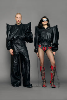 NAMILIA Doomsday Leather Bomber Jacket - black, s