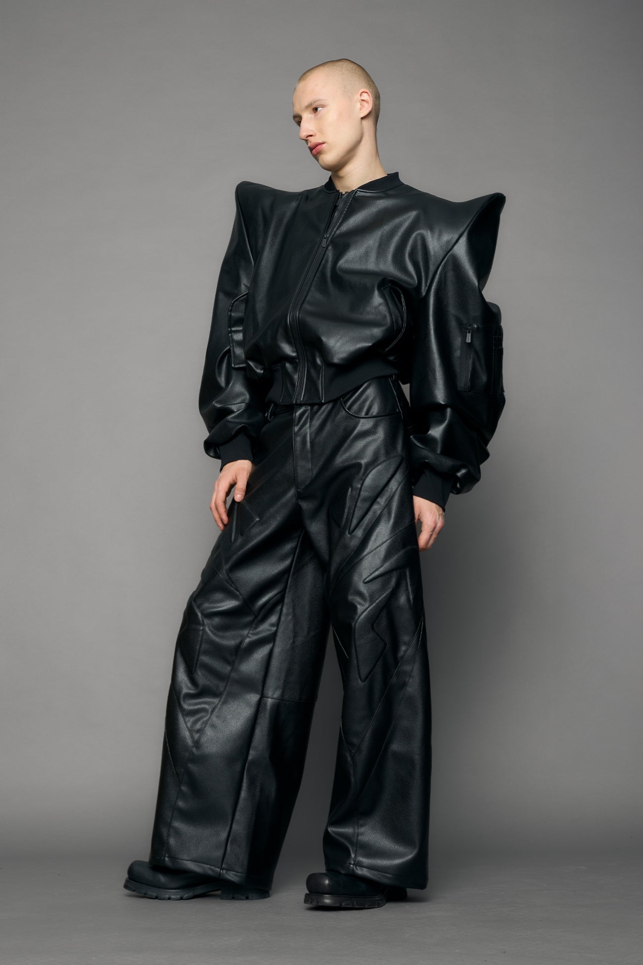 NAMILIA Doomsday Leather Bomber Jacket - black, s