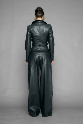 NAMILIA draped leather Blazer - BLACK, xs