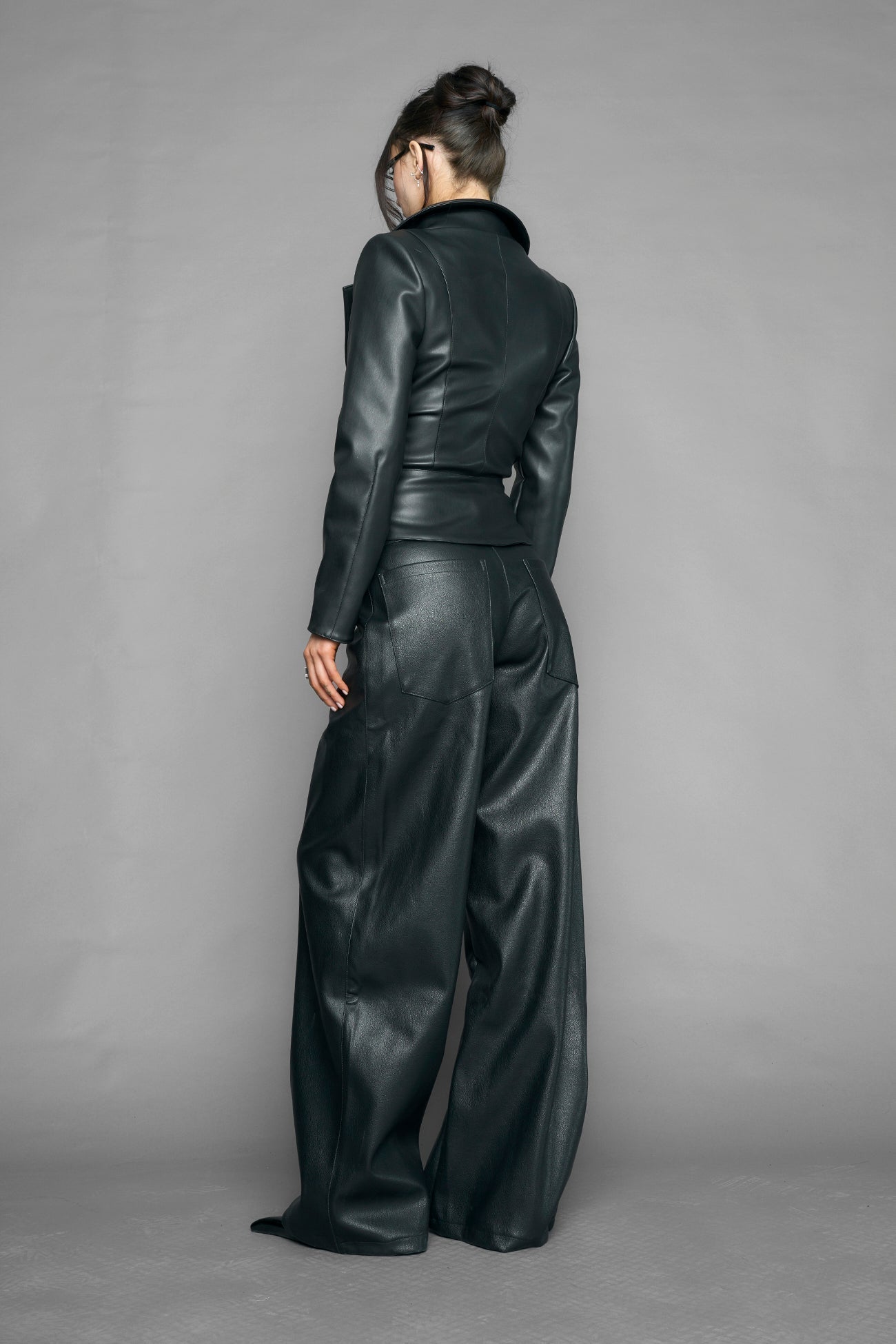 NAMILIA draped leather Blazer - BLACK, xs