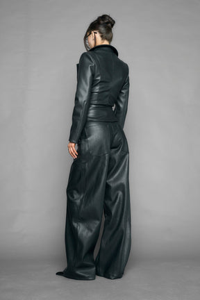 NAMILIA draped leather Blazer - BLACK, xs