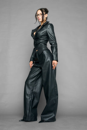 NAMILIA draped leather Blazer - BLACK, xs