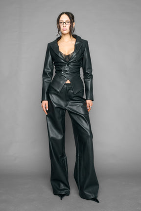 NAMILIA draped leather Blazer - BLACK, xs