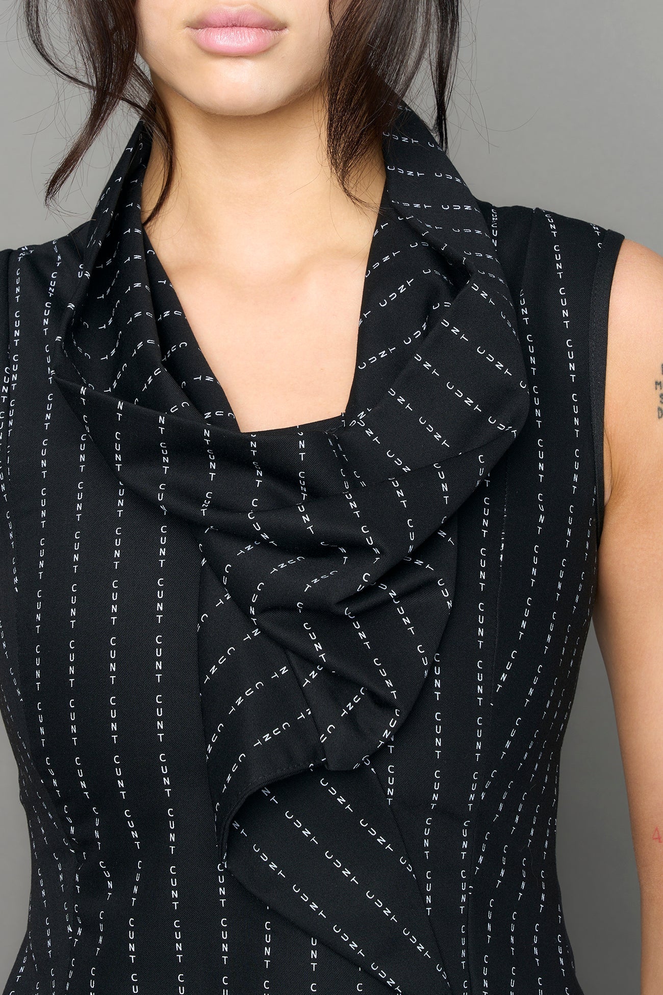 NAMILIA draped office pinstripe top - BLACK PRINT, xs