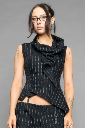 NAMILIA draped office pinstripe top - BLACK PRINT, xs