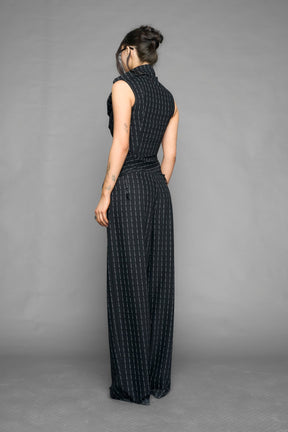 NAMILIA draped office pinstripe top - BLACK PRINT, xs