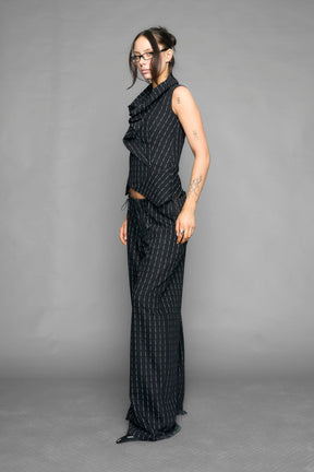 NAMILIA draped office pinstripe top - BLACK PRINT, xs