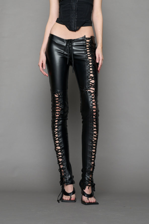 Rockstar Lace Up Pants - BLACK