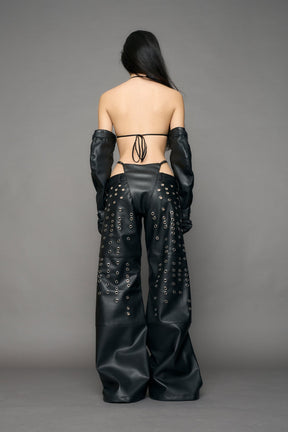 NAMILIA Eyelet Thong Pants - black, xs