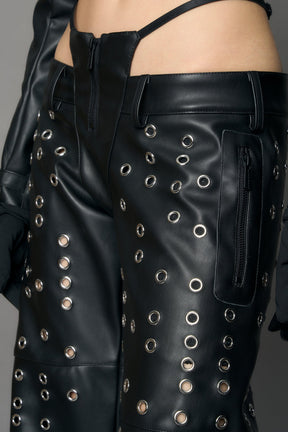 NAMILIA Eyelet Thong Pants - black, xs
