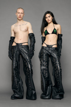 NAMILIA Eyelet Thong Pants - black, xs