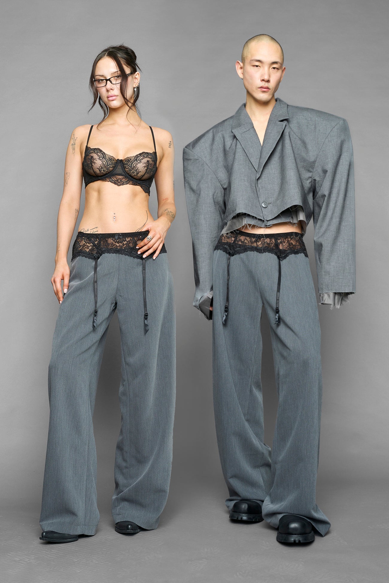 NAMILIA garter office pants - Grey, xs