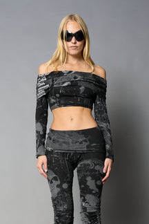 NAMILIA Glamour Offshoulder Top - BLACK-PRINT, xs