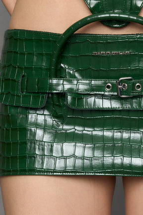 NAMILIA Heiress Handbag Mini Skirt - green croc, xs