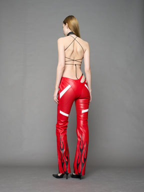 NAMILIA Hollywood Asymmetric Moto Trousers - RED, xs