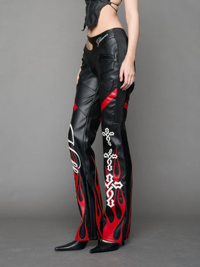 NAMILIA Hollywood Asymmetric Moto Trousers - BLACK / RED, xs