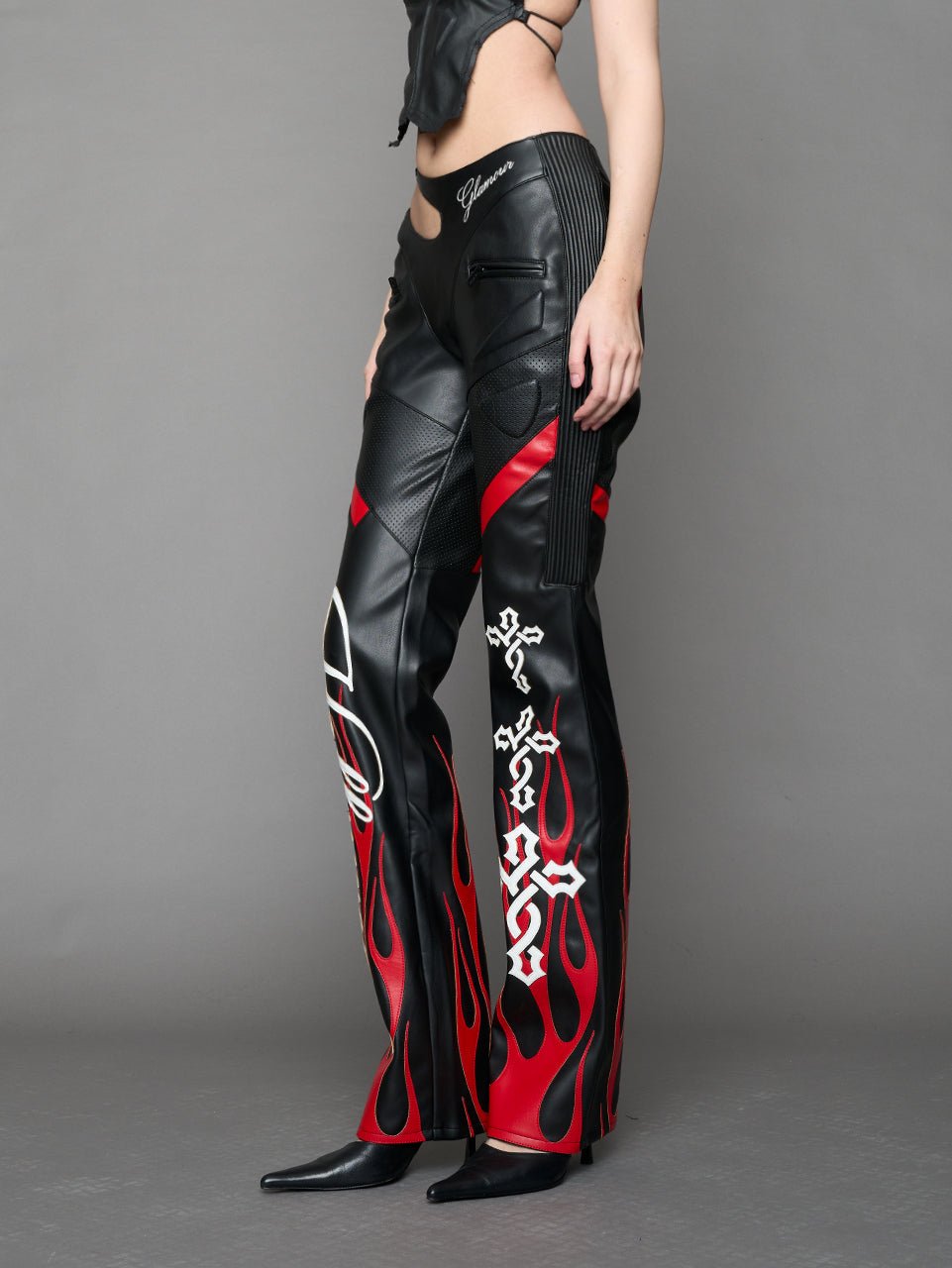 NAMILIA Hollywood Asymmetric Moto Trousers - BLACK / RED, xs