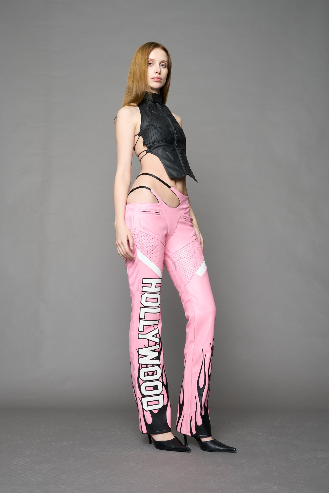 NAMILIA Hollywood Asymmetric Moto Trousers - PINK, xs