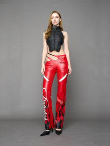 NAMILIA Hollywood Asymmetric Moto Trousers - RED, xs