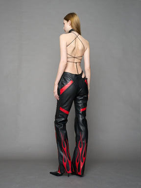 NAMILIA Hollywood Asymmetric Moto Trousers - BLACK / RED, xs