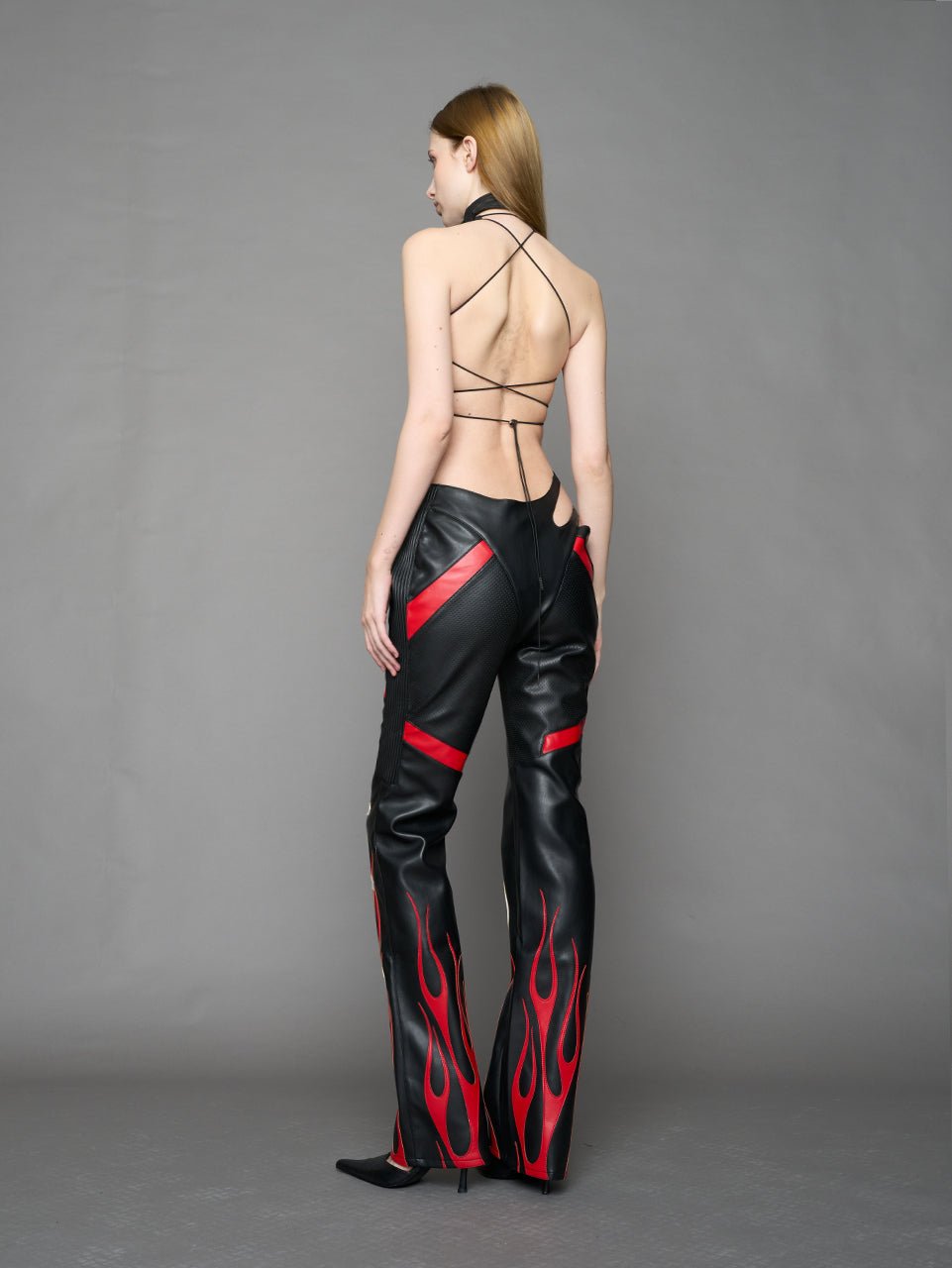 NAMILIA Hollywood Asymmetric Moto Trousers - BLACK / RED, xs
