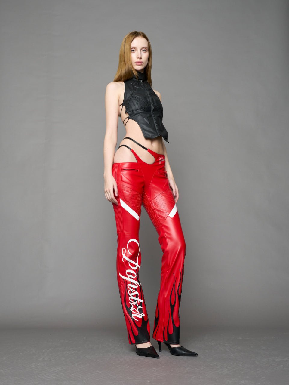 NAMILIA Hollywood Asymmetric Moto Trousers - RED, xs